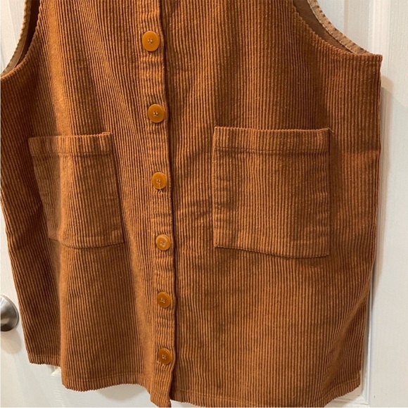 Chelsea & Violet Tan Corduroy Mini Bib Jumper Dress Size M Retro look - Picture 6 of 8